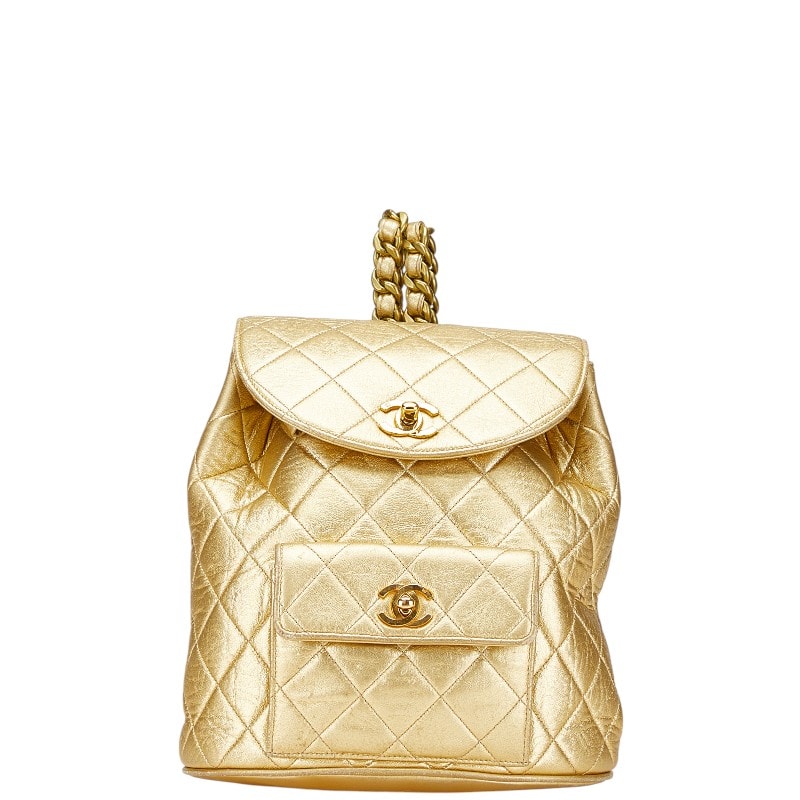 シャネル ココマーク マトラッセ リュック バックパック ゴールド ラムスキン レディース CHANEL 【中古】