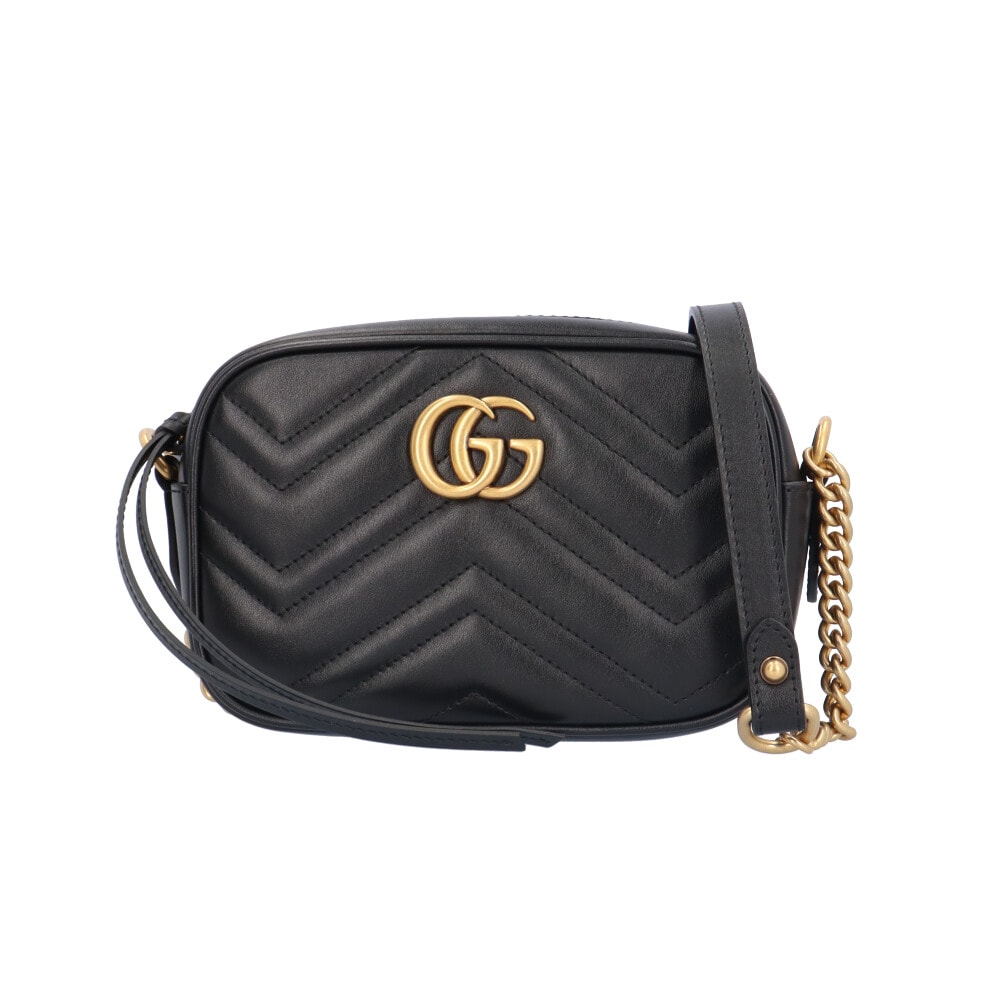グッチ キルティングミニバッグ GGマーモント ショルダーバッグ レザー 448065 ブラック レディース GUCCI 中古