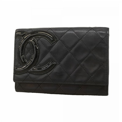 【6ec2310-k】シャネル 財布 カンボン ラムスキン ブラック シルバー金具【中古】レディース