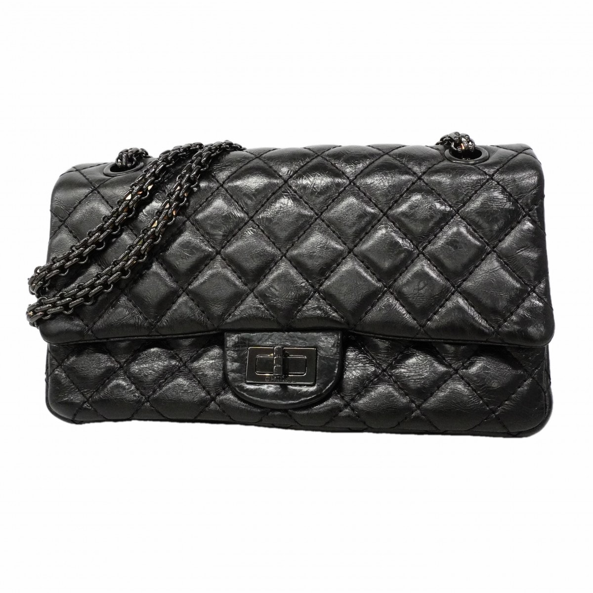 ★SALE【6gc3610】シャネル ショルダーバッグ 2.55 Wチェーン カーフスキン ブラック シルバー金具【中古】レディース