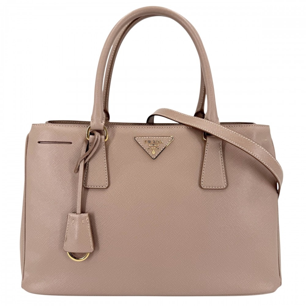 PRADA プラダ 2WAY ガレリア ミディアム ハンドバッグ ショルダーバッグ トライアングルロゴ BN1874 レザー    ピンクベージュ ゴールド金具 レディース【中古品】