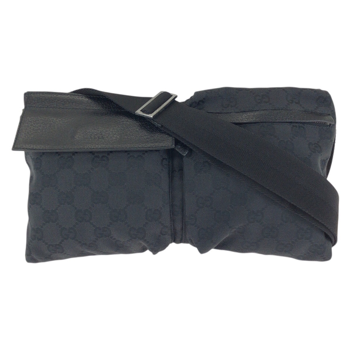美品 GUCCI グッチ ブラック 黒 シルバー金具 GGキャンバス レザー/ ボディバッグ バムバッグ ショルダーバッグ 男女兼用 601635 【中古】