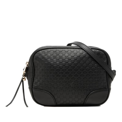 グッチ マイクログッチシマ 斜め掛け ショルダーバッグ カメラバッグ 449413 ブラック レザー レディース GUCCI 中古