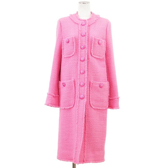 【新品同様】DOLCE&GABBANA ドルチェアンドガッバーナ ツイードコート サイズ 36 レディース ウール × ナイロン DG ロゴ ボタン レオパードライニング アウター タグ・ボタン・ハンガー・ガーメント付属 ピンク 桃色 イタリア製