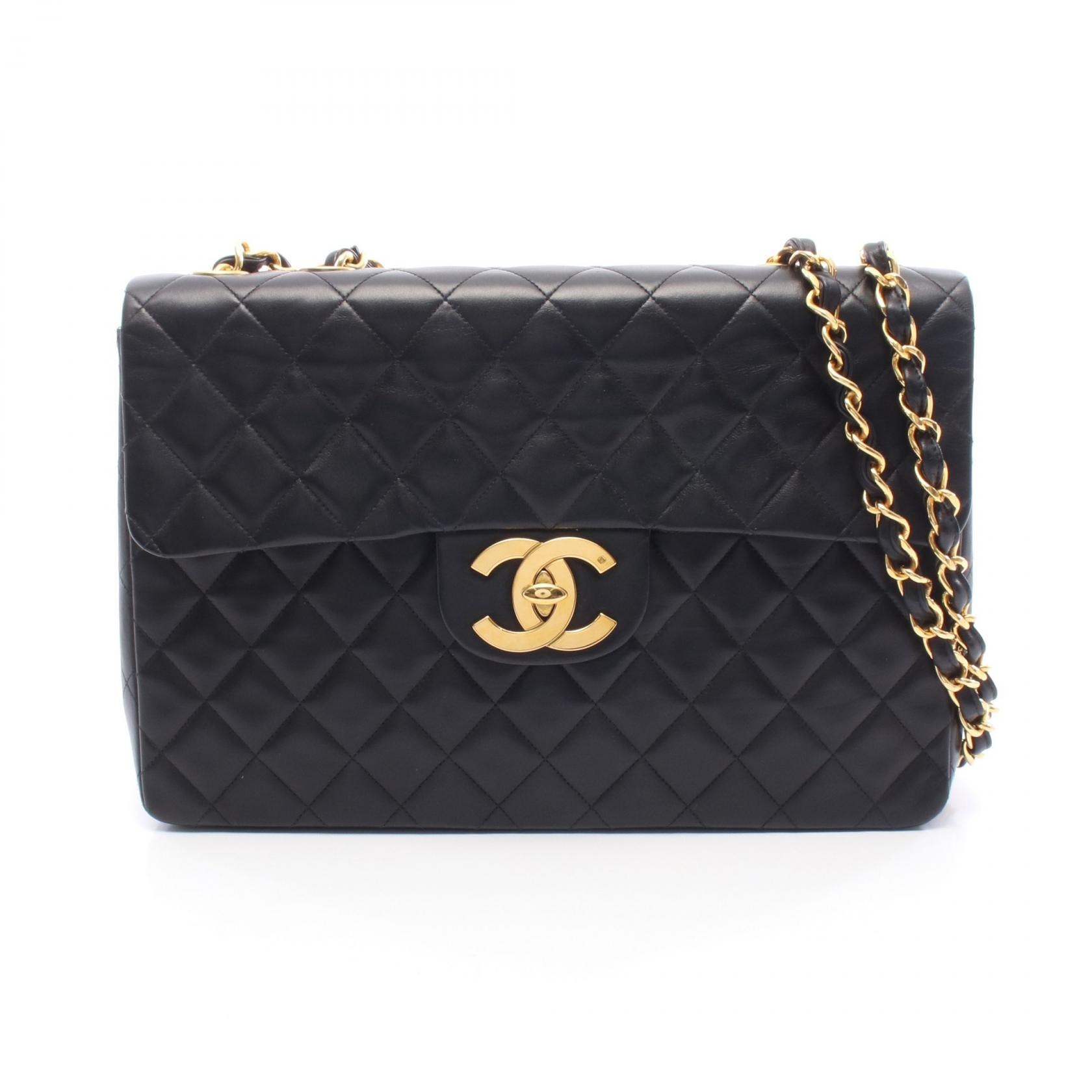シャネル CHANEL デカマトラッセ34 シングルフラップ ショルダーバッグ バッグ ラムスキン(羊革) レディース ブラック系 【中古】