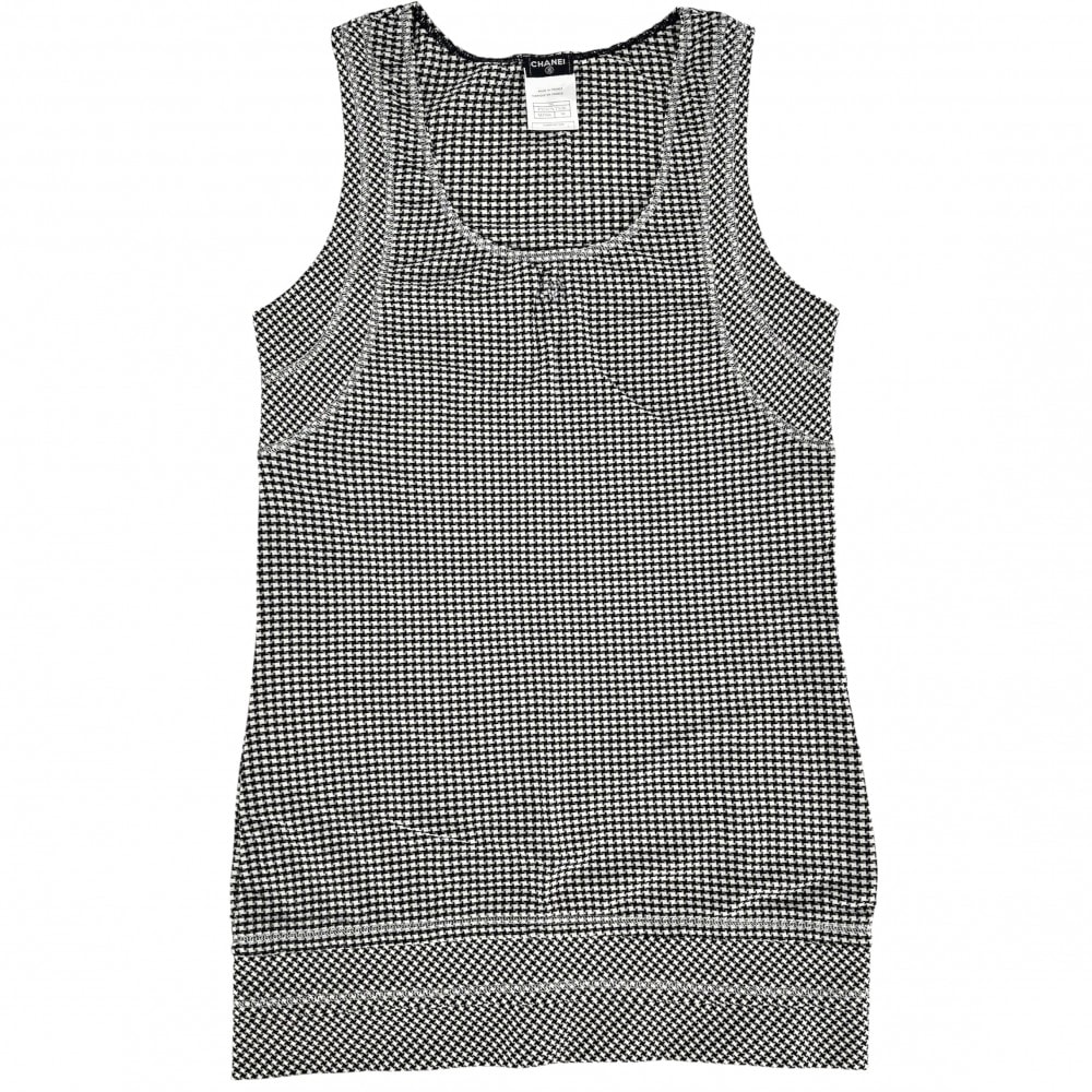 CHANEL シャネル タンクトップ ノースリーブワンピース チュニック ココマーク アパレル 服 38 ブラック 黒 ホワイト 白 コットン  スパンデックス   レディース 春 夏【中古品】