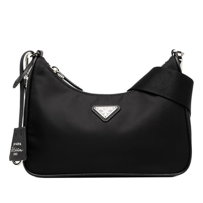 プラダ 三角ロゴプレート 2005 Re-Edition リナイロン 斜め掛け ショルダーバッグ ブラック ナイロン レザー レディース PRADA 【中古】