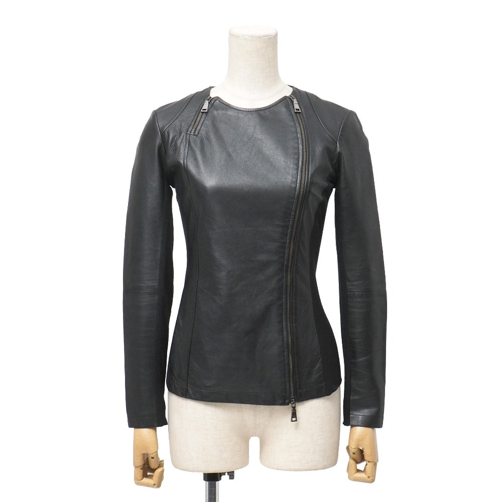 Emporio Armani エンポリオ・アルマーニ ジャケット サイズ38 ラムレザー 異素材切替 ノーカラー ブランド古着【中古】20251225/RA6923