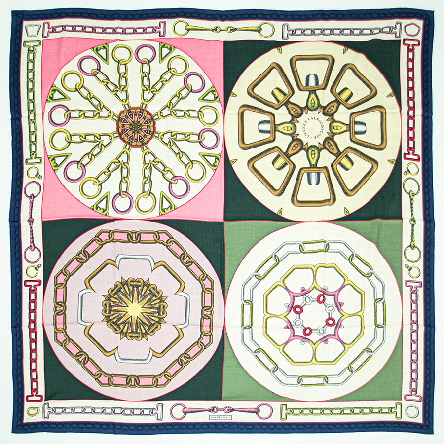 【未使用】HERMES エルメス スカーフ カレ140 カレジェアン Effet Kaleidoscope カレイドスコープ エフェクト 243800S 05 ショール ストール 2024AW カシミヤ シルク ベージュ マルチカラー【中古】