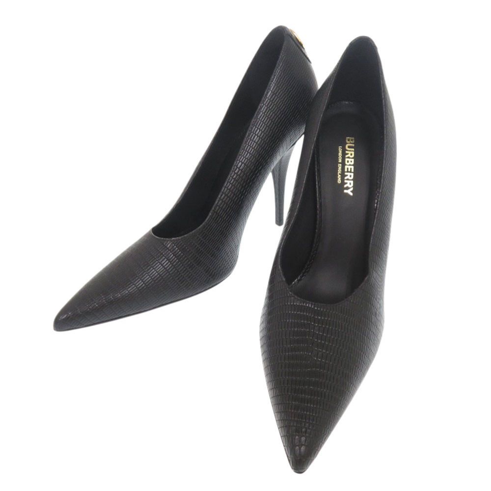バーバリー ヒール 型押しレザー ブラック パンプス