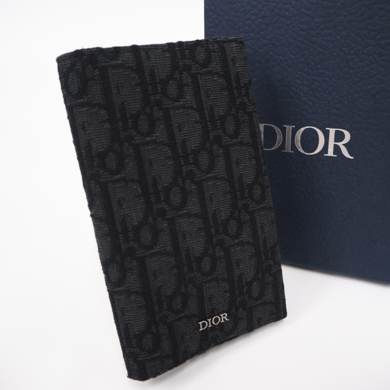 美品 Dior ディオール ディオール オブリーク ジャカード 2つ折りカードホルダー 2ESCH138YSE カードケース ブラック キャンバス レザー メンズ