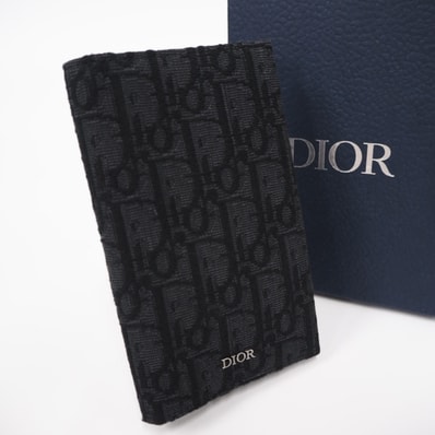 美品 Dior ディオール ディオール オブリーク ジャカード 2つ折りカードホルダー 2ESCH138YSE カードケース ブラック キャンバス レザー メンズ