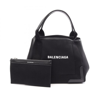 バレンシアガ BALENCIAGA NAVY CABAS S ネイビーカバ トートバッグ バッグ レザー キャンパス レディース ブラック系 339933 【中古】