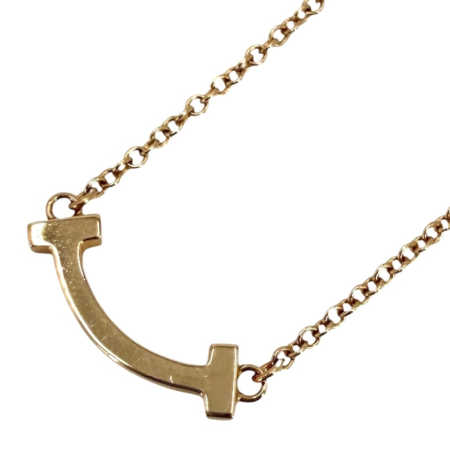 TIFFANY&Co. ティファニー ネックレス Tスマイル ミニペンダント ジュエリー アジャスター付き 18金PG Au750 アクセサリー K18ピンクゴールド レディース 約2.3g【中古品】