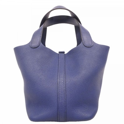 【6fd5899】エルメス ハンドバッグ ピコタンロックPM トリヨンモーリス ブルーアンクル シルバー金具 C刻印【中古】レディース