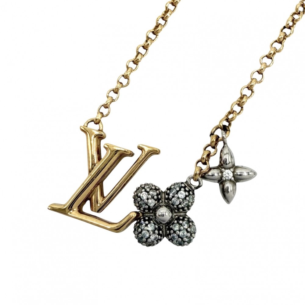 LOUIS VUITTON ルイヴィトン ネックレス LV グラム パンダント アクセサリー ペンダント アジャスター付き M01265 ゴールド シルバー レディース 約7.7g【中古品】