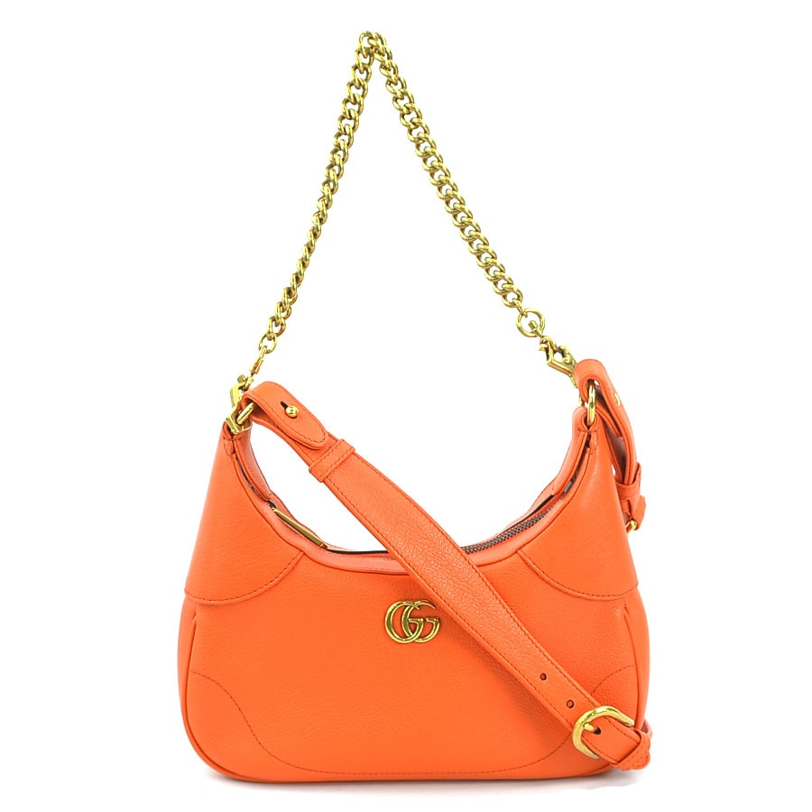 グッチ GUCCI 2Wayバッグ ショルダーバッグ GGマーモント レザー オレンジ ゴールド レディース 731817【中古】 e60378g