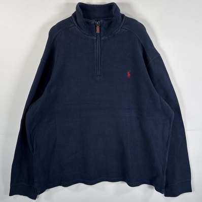 古着 90's/90年代 ポロバイラルフローレン Polo by Ralph Lauren コットンニット 大きいサイズ ハーフジップ 14041 ネイビー メンズ