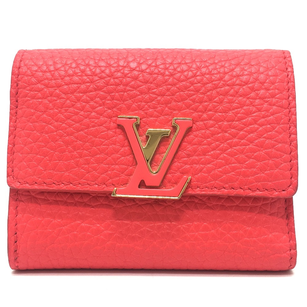 ルイヴィトン LOUIS VUITTON ポルトフォイユ カプシーヌXS M69069 日本限定 コンパクトウォレット 3つ折り財布 トリヨンレザー コーラルタヒチ レッド 美品