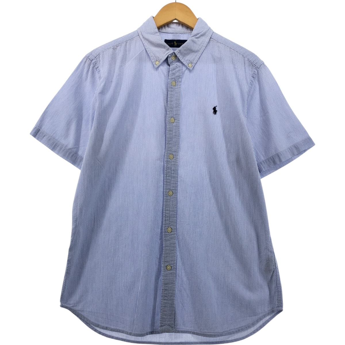 古着 ラルフローレン Ralph Lauren シアサッカー 半袖 ボタンダウン ストライプシャツ メンズXL相当/eaa555144