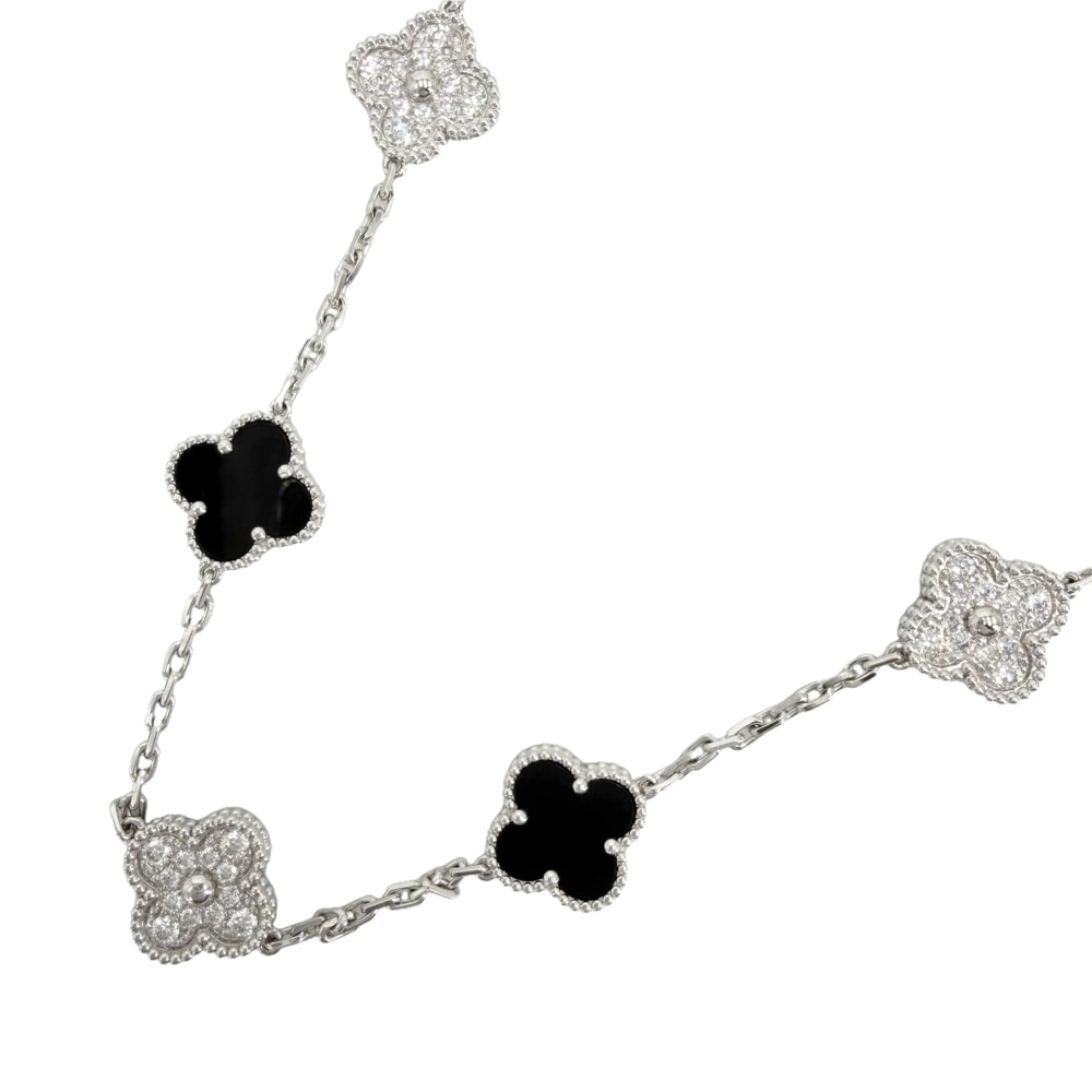 Van Cleef & Arpels ヴァンクリーフ&アーペル ネックレス ロングネックレス ヴィンテージアルハンブラ ジュエリー 20モチーフ K18ホワイトゴールド ダイヤモンド VCARP2R800 ブラック 黒 レディース 約49.3g【中古品】