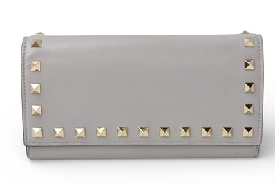 ヴァレンティノ 財布 VALENTINO 長財布 バレンチノ ロックスタッズ ライトグレー メンズ/レディース【中古】