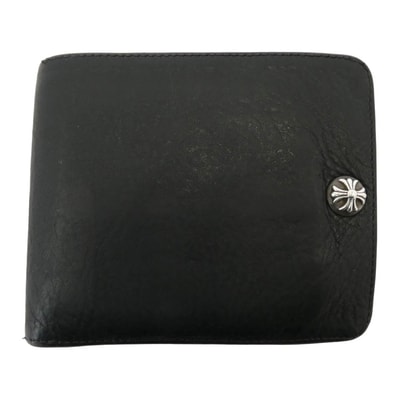 CHROME HEARTS クロムハーツ(原本無) 二つ折り財布 1SNAP 1スナップ クロスボール レザー ウォレット 二つ折り財布 ブラック系 シルバー系【中古】
