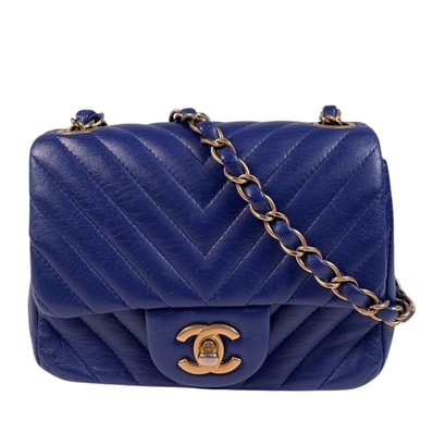 CHANEL シャネル Vステッチラムスキン ショルダーバッグ ラムスキン ブルー レディース【中古】