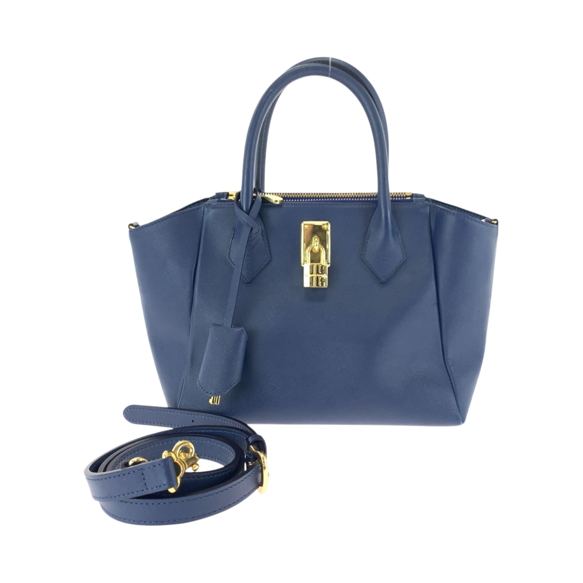 Samantha Thavasa サマンサタバサ ブルー ゴールド金具 レザー ショルダーバッグ ハンドバッグ 2way 501675 【中古】