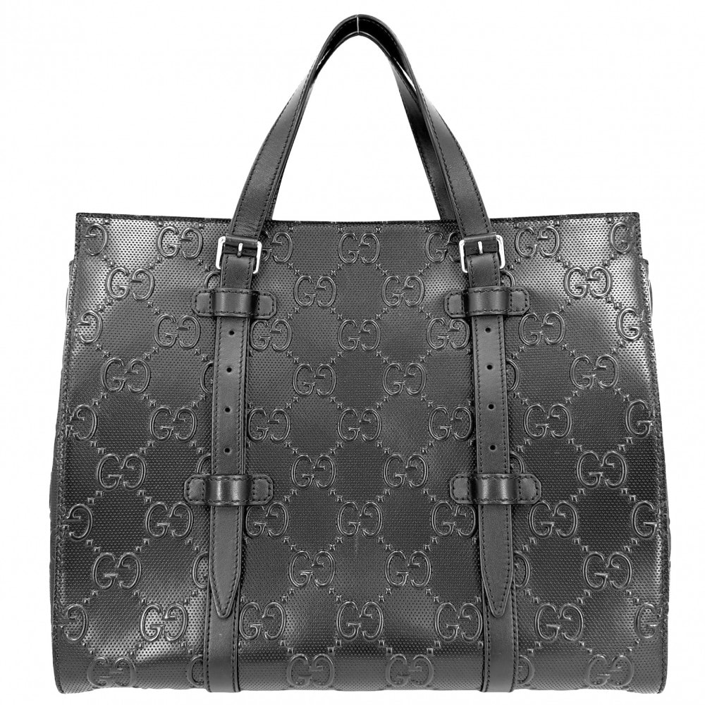 GUCCI グッチ トートバッグ GGエンボス ハンドバッグ 肩掛け 625774 レザー ブラック 黒 シルバー金具 メンズ【中古品】