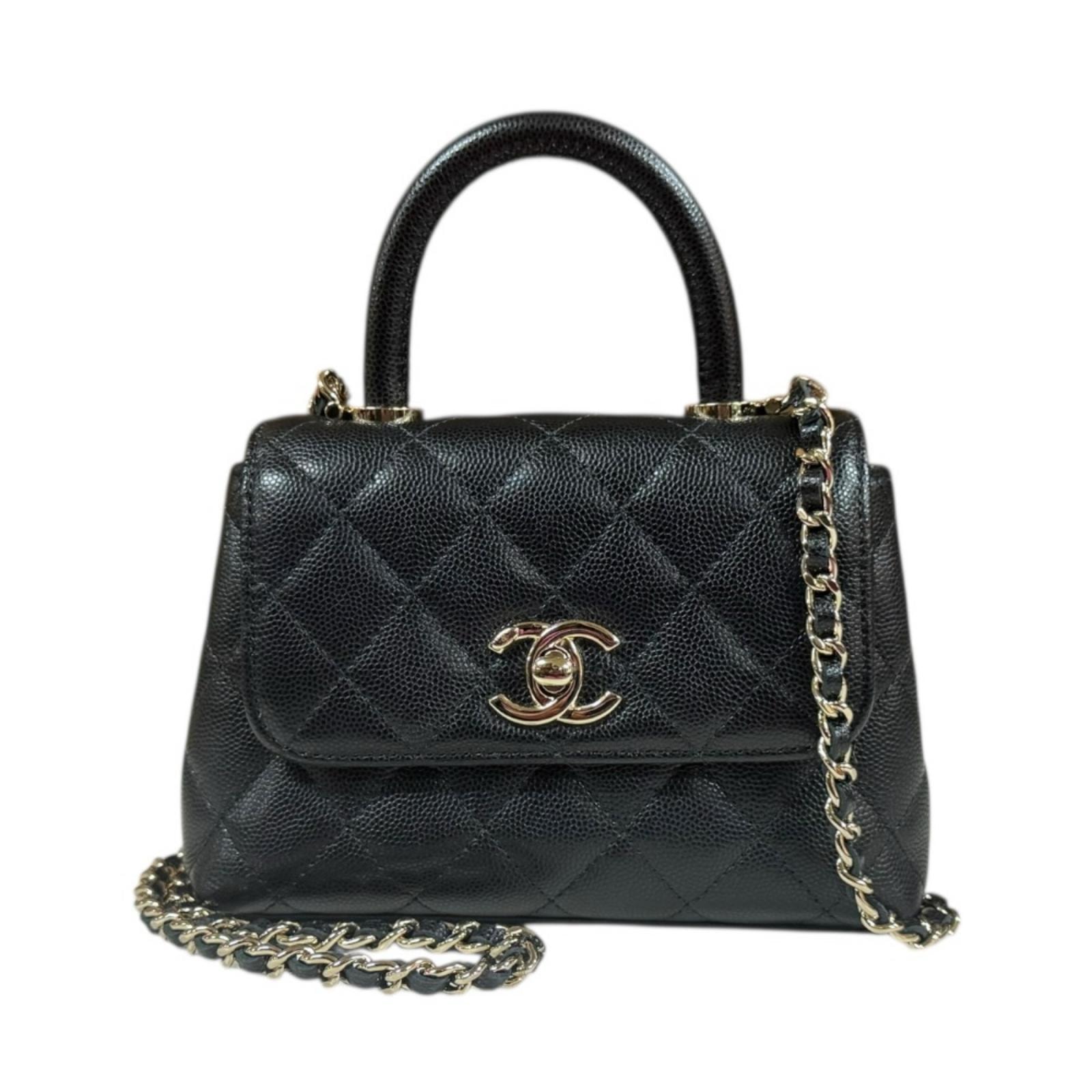 シャネル エクストラミニ ココハンドル ショルダーバッグ キャビアスキン AP4244 ブラック レディース CHANEL  中古