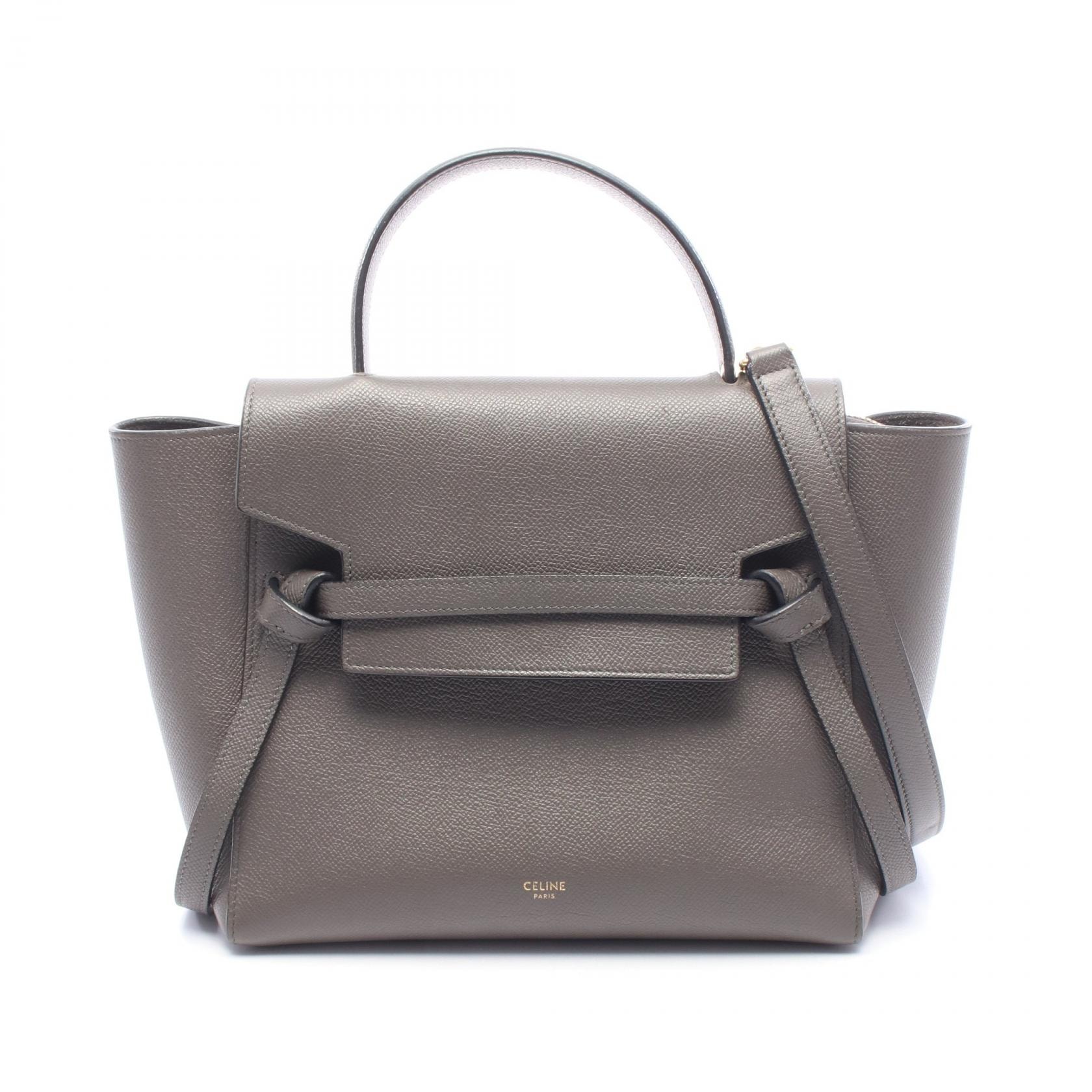 セリーヌ CELINE BELT BAG MICRO ベルトバッグ マイクロ 2WAY ハンドバッグ バッグ レザー レディース グレー系 【中古】