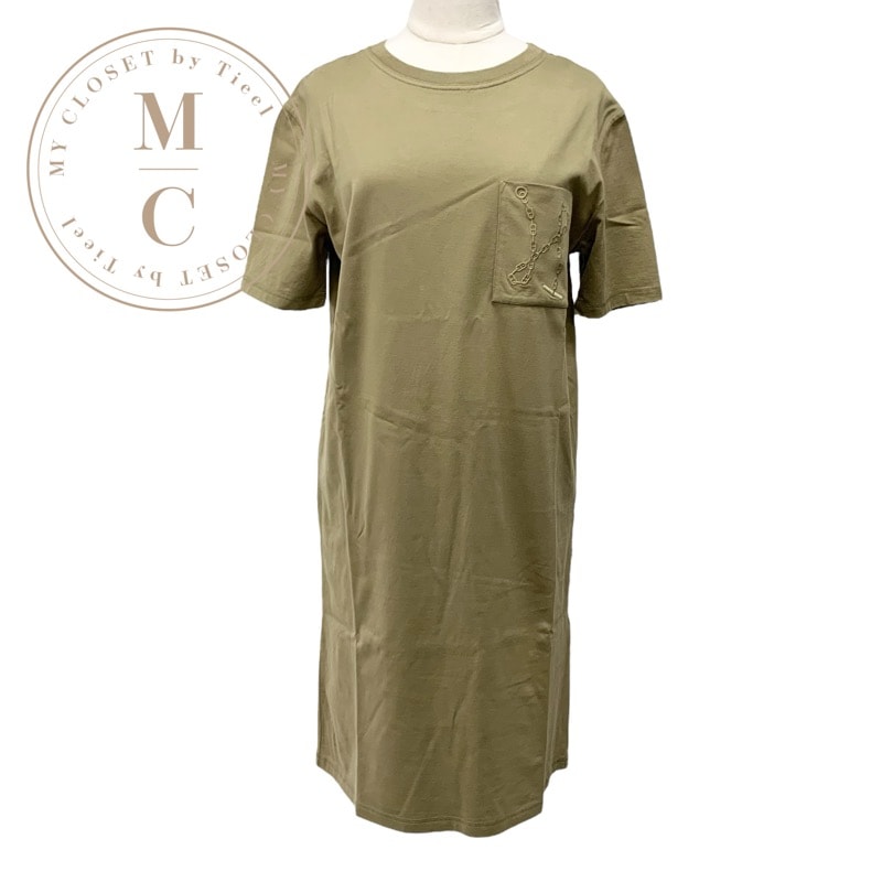 エルメス HERMES ワンピース カーキ コットン 刺繍 シェーヌダンクル