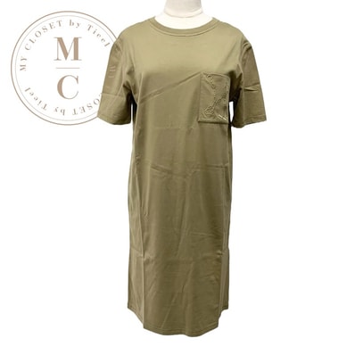 エルメス HERMES ワンピース カーキ コットン 刺繍 シェーヌダンクル