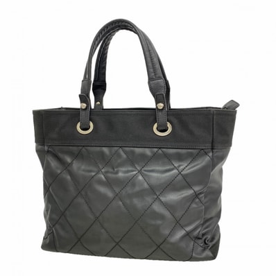 【6fd6251】シャネル トートバッグ パリビアリッツ キャンバス ブラック シルバー金具【中古】レディース