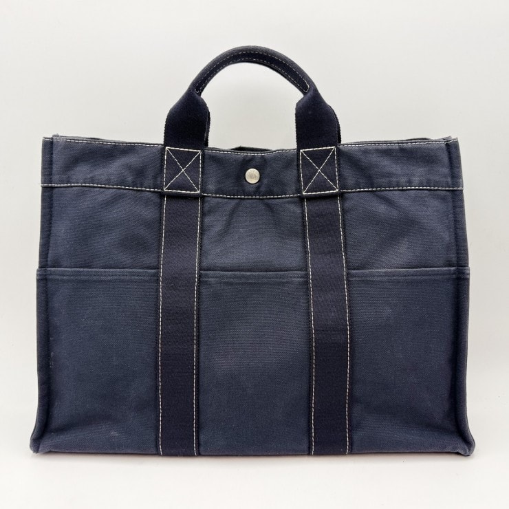 HERMES(エルメス)ドーヴィルMM トートバッグ ハンドバッグ ネイビー キャンバス シルバートーン金具 メンズ レディース ユニセックス