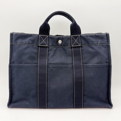 HERMES(エルメス)ドーヴィルMM トートバッグ ハンドバッグ ネイビー キャンバス シルバートーン金具 メンズ レディース ユニセックス