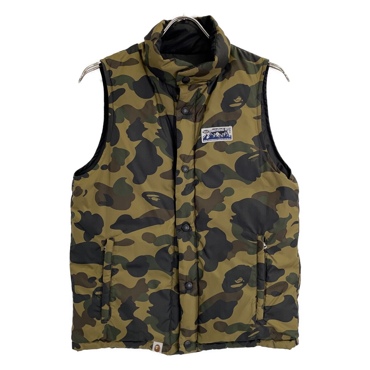 アベイシングエイプ ブラック×オリーブドラブカラー エイプカモ リバーシブル ダウンベスト