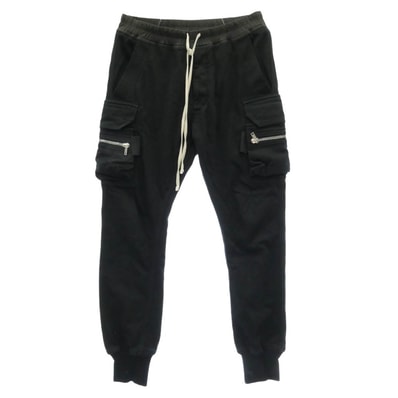 Rick Owens リックオウエンス 23SS RU01C4396-BA MASTODON CARGO ドローストリング マストドン カーゴパンツ BA素材 ブラック系 IT50【中古】