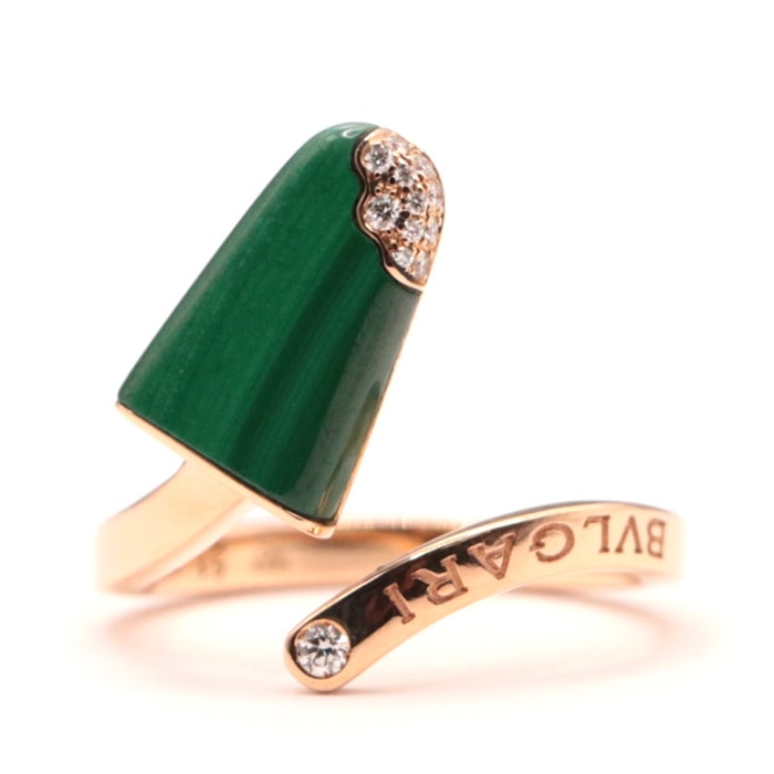 【美品】BVLGARI ブルガリ ジェラーティ リング 指輪 ピンクゴールド マラカイト ダイヤモンド 18金 K18PG Au750 ジュエリー レディース サイズ #51 10.5号