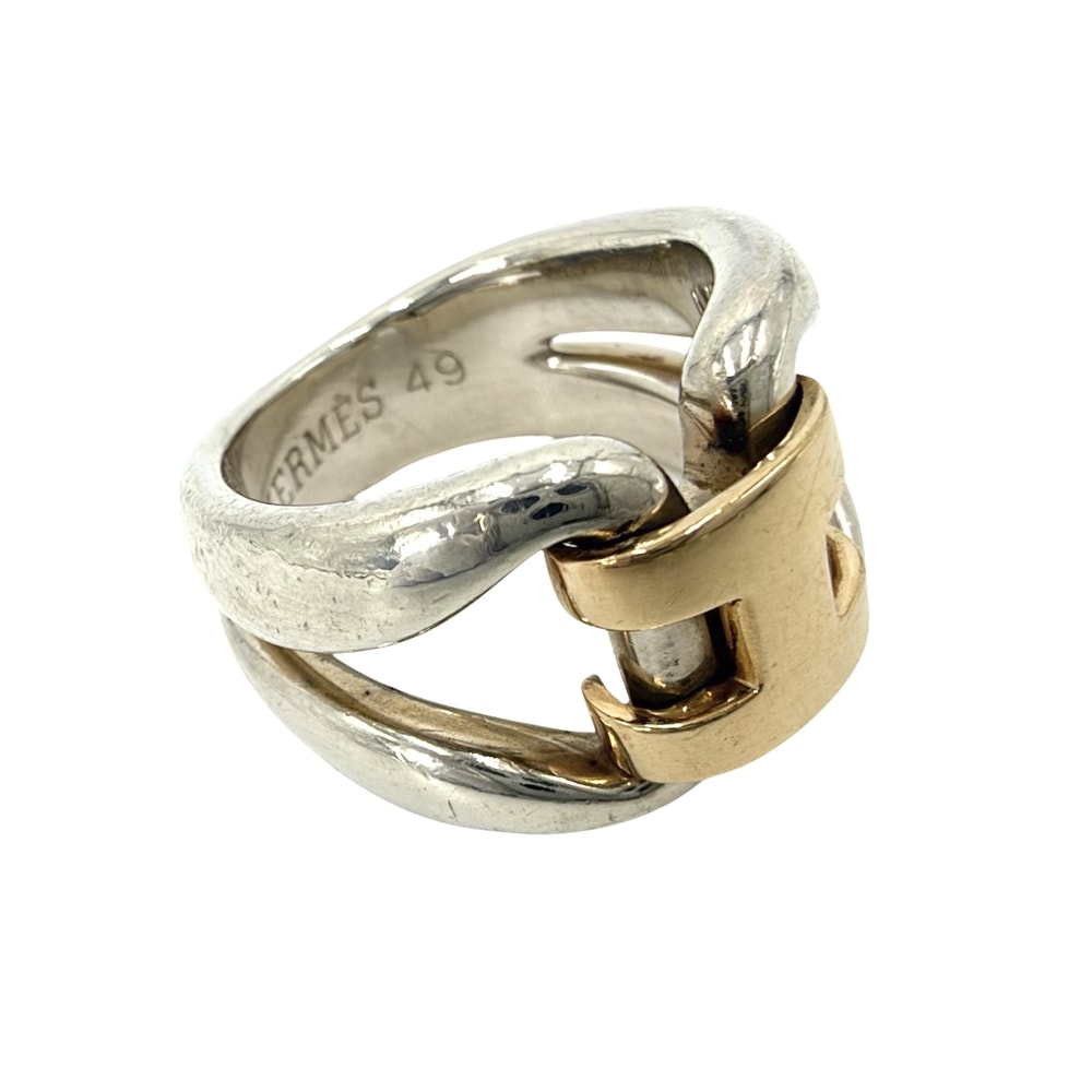 HERMES エルメス 指輪 ヒストリーリング ジュエリー アクセサリー K18YG AU750 49サイズ シルバー925  K18イエローゴールド   約7号 シルバー ゴールド レディース 約10.6g【中古品】