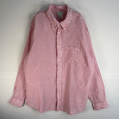 古着 ブルックスブラザーズ Brooks Brothers 長袖シャツ IRISH LINEN 胸ポケ XL ピンク系 ストライプ メンズ