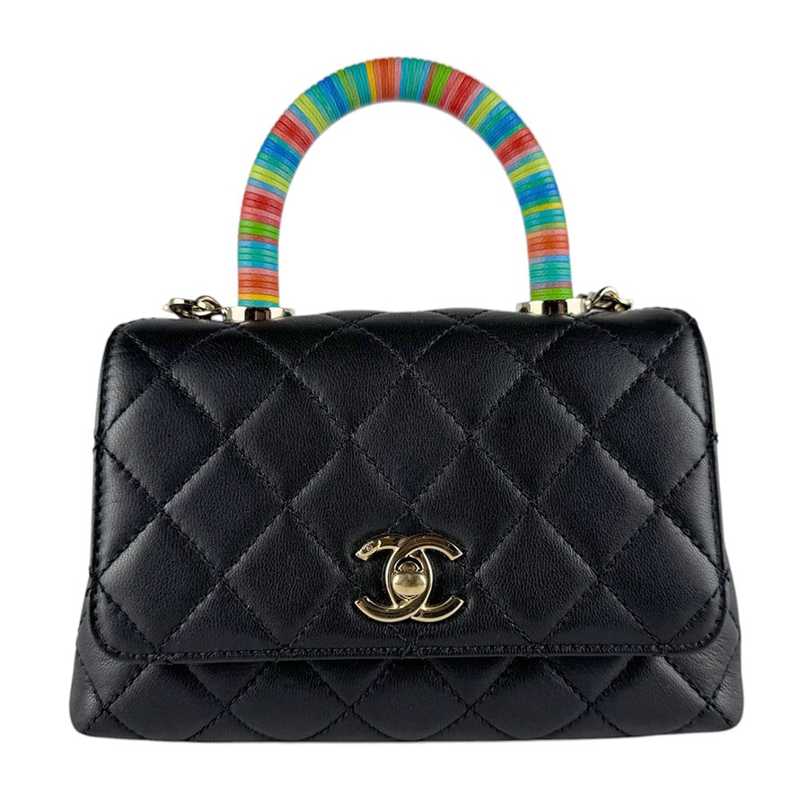 シャネル CHANEL ハンドバッグ ショルダーバッグ ココハンドル XXS レザー ブラック/マルチカラー ゴールド レディース【中古】 z10295