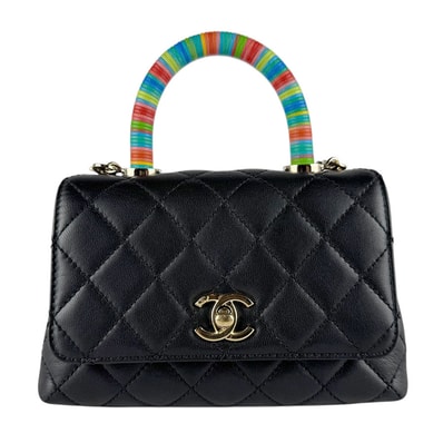 シャネル CHANEL ハンドバッグ ショルダーバッグ ココハンドル XXS レザー ブラック/マルチカラー ゴールド レディース【中古】 z10295