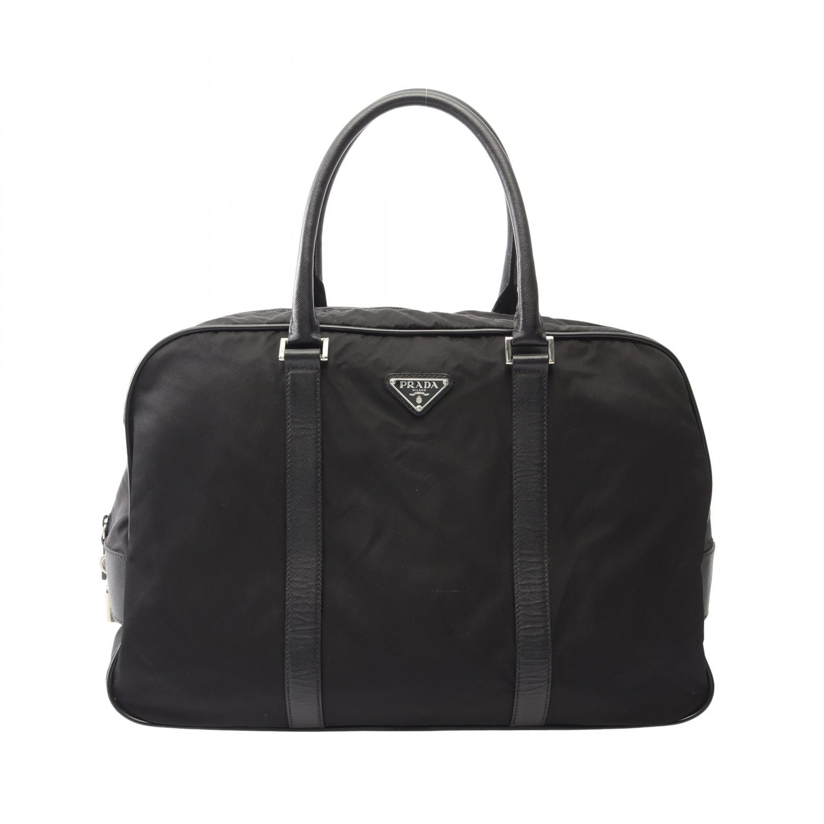 プラダ PRADA VIAGGIO ボストンバッグ バッグ ナイロン サフィアーノレザー メンズ レディース ブラック系 【中古】