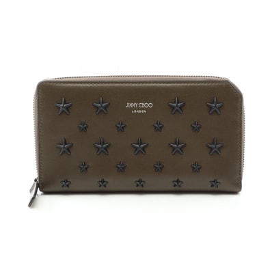 ジミーチュウ JIMMY CHOO CARNABY カーナビー スタースタッズ ラウンド長財布 財布 レザー メンズ カーキ系 【中古】