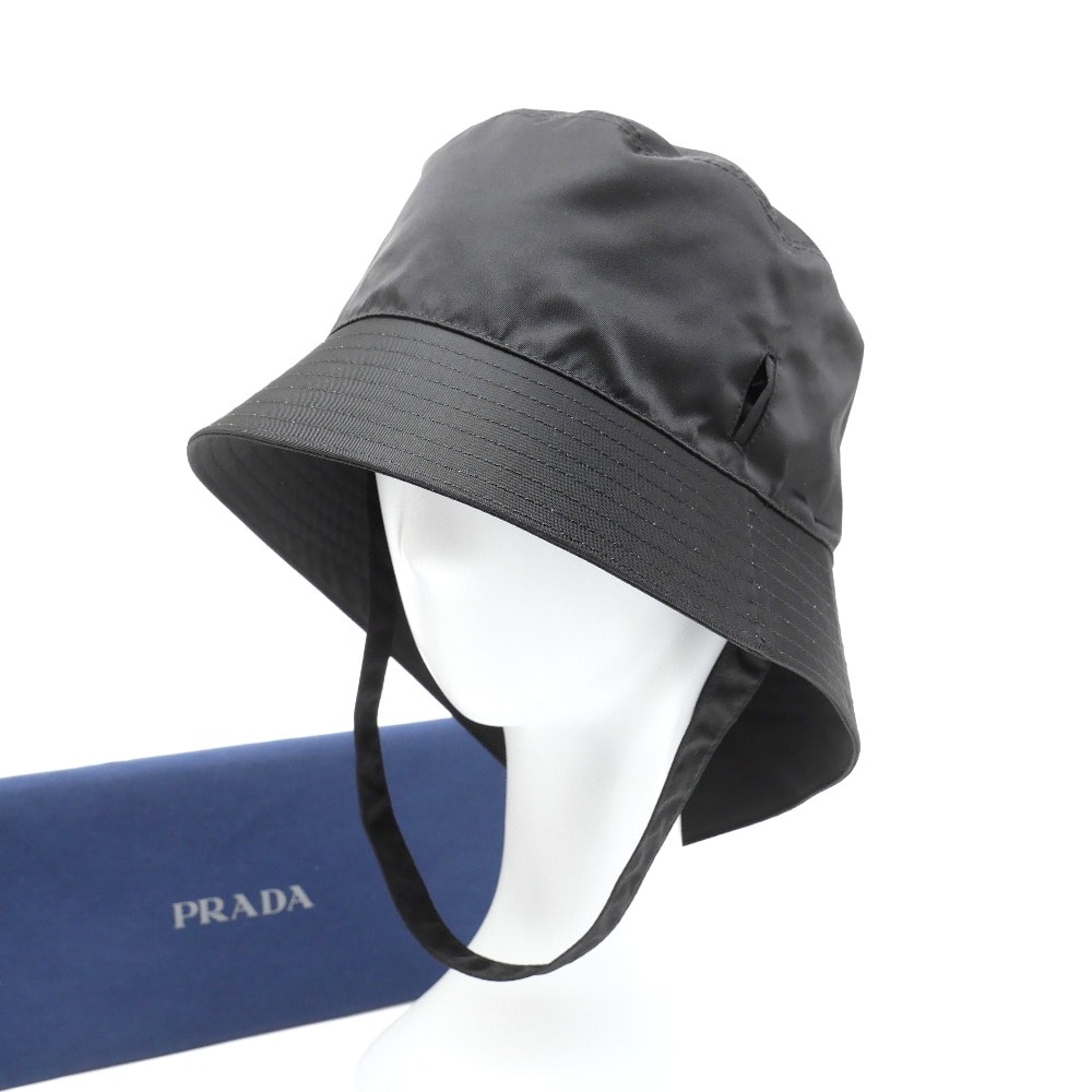 極美品 XLサイズ PRADA プラダ バケットハット ロゴ刺繍 カーキ 極美品 XLサイズ PRADA プラダ バケットハット ロゴ刺繍 カーキ