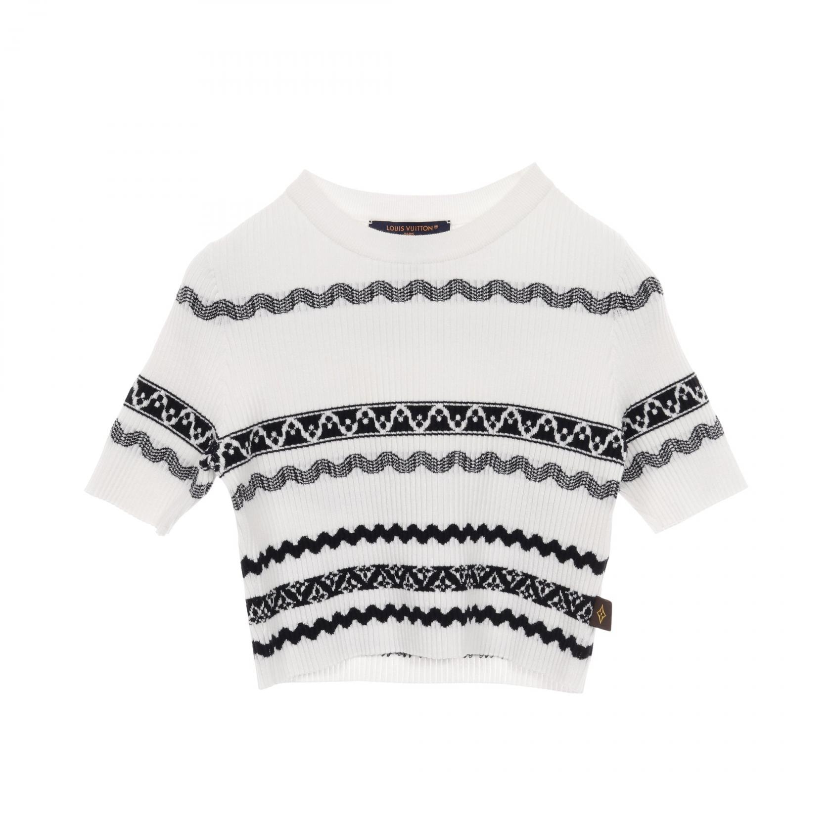 ルイ・ヴィトン LOUIS VUITTON リブ ニット 衣料品 トップス コットン レディース ホワイト系 / ブラック系 【中古】