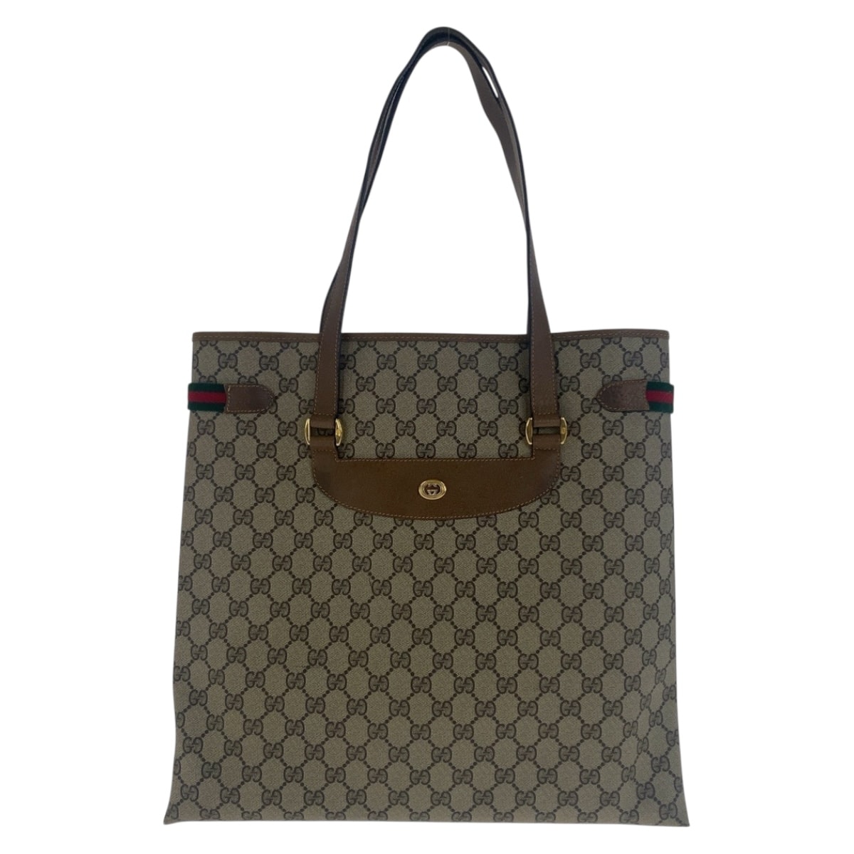 美品 GUCCI グッチ ヴィンテージ シェリーライン ベージュ ブラウン ゴールド金具 GGスプリームキャンバス レザー/ トートバッグ ショルダーバッグ 506144 【中古】