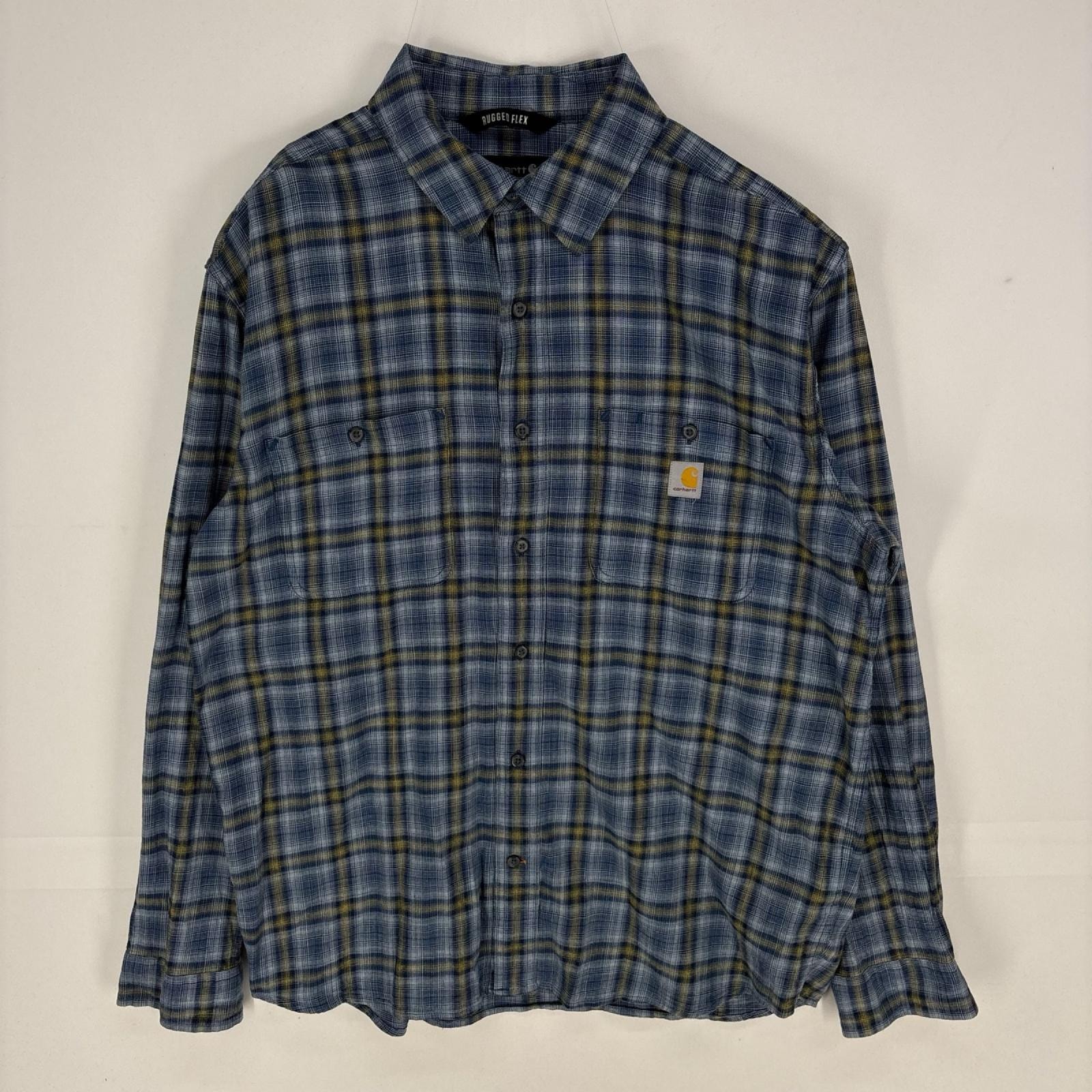古着 カーハート Carhartt 長袖シャツ ワーク ワンポイント 胸ポケット オンブレチェック L ブルー系 チェック メンズ